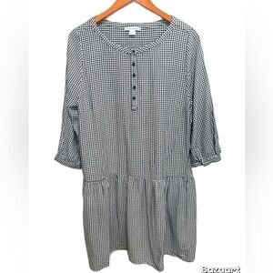 Amazon Essentials Black and White mini  Dress Gingham  3/4 Sleeves Sz:Large